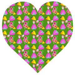 Girl With Hood Cape Heart Lemon Pattern Green Wooden Puzzle Heart by snowwhitegirl