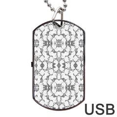 Grey And White Abstract Geometric Print Dog Tag Usb Flash (two Sides) by dflcprintsclothing