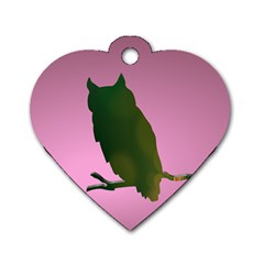 Owl Bird Branch Nature Animal Dog Tag Heart (two Sides) by HermanTelo