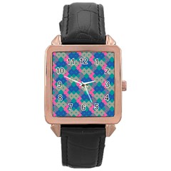 Geo Puzzle Rose Gold Leather Watch  by tmsartbazaar