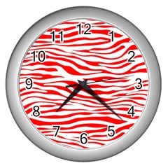Red And White Zebra Wall Clock (silver) by Angelandspot