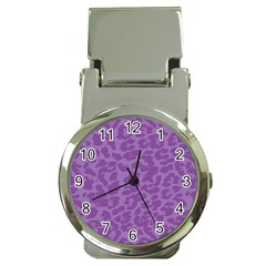 Purple Big Cat Pattern Money Clip Watches