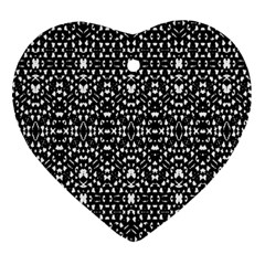 Ethnic Black And White Geometric Print Ornament (Heart)
