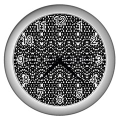 Ethnic Black And White Geometric Print Wall Clock (Silver)