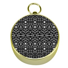 Ethnic Black And White Geometric Print Gold Compasses