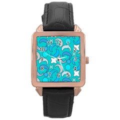 Cloudy Blue Moon Rose Gold Leather Watch  by tmsartbazaar