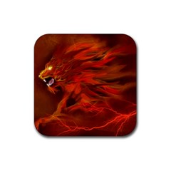 Fire Lion Flame Light Mystical Rubber Coaster (square)  by HermanTelo
