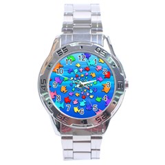 Fractal Art School Of Fishes Stainless Steel Analogue Watch by WolfepawFractals