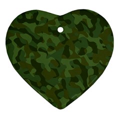 Green Army Camouflage Pattern Ornament (heart) by SpinnyChairDesigns