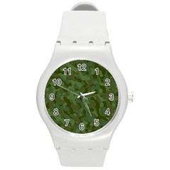 Green Army Camouflage Pattern Round Plastic Sport Watch (m) by SpinnyChairDesigns