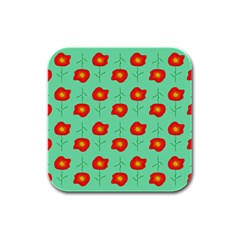 Flower Pattern Ornament Rubber Square Coaster (4 Pack)  by HermanTelo