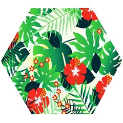 Tropical Leaf Flower Digital Wooden Puzzle Hexagon by Mariart