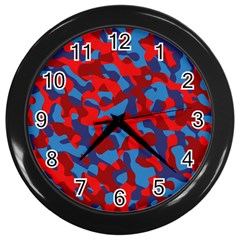 Red and Blue Camouflage Pattern Wall Clock (Black)