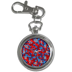 Red And Blue Camouflage Pattern Key Chain Watches by SpinnyChairDesigns