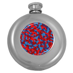 Red and Blue Camouflage Pattern Round Hip Flask (5 oz)