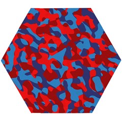 Red And Blue Camouflage Pattern Wooden Puzzle Hexagon by SpinnyChairDesigns