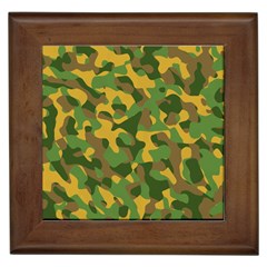 Yellow Green Brown Camouflage Framed Tile by SpinnyChairDesigns