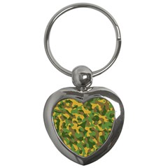 Yellow Green Brown Camouflage Key Chain (heart) by SpinnyChairDesigns