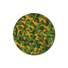 Yellow Green Brown Camouflage Rubber Round Coaster (4 Pack)  by SpinnyChairDesigns