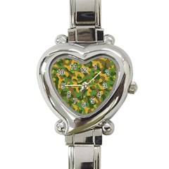 Yellow Green Brown Camouflage Heart Italian Charm Watch by SpinnyChairDesigns