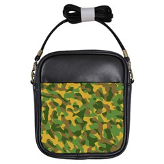 Yellow Green Brown Camouflage Girls Sling Bag by SpinnyChairDesigns