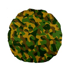 Yellow Green Brown Camouflage Standard 15  Premium Round Cushions