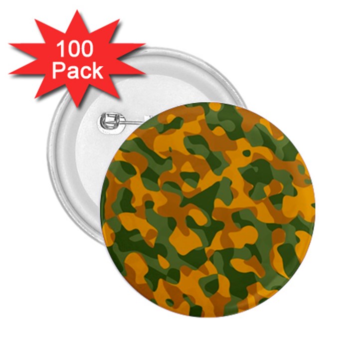Green and Orange Camouflage Pattern 2.25  Buttons (100 pack) 