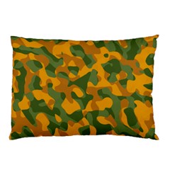 Green And Orange Camouflage Pattern Pillow Case by SpinnyChairDesigns