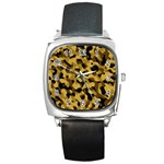 Black Yellow Brown Camouflage Pattern Square Metal Watch Front