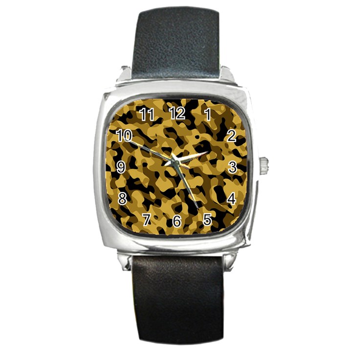 Black Yellow Brown Camouflage Pattern Square Metal Watch