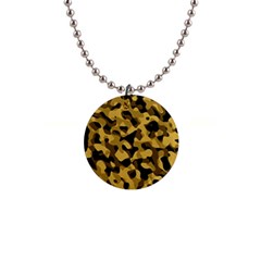 Black Yellow Brown Camouflage Pattern 1  Button Necklace by SpinnyChairDesigns