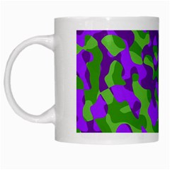 Purple And Green Camouflage White Mugs by SpinnyChairDesigns