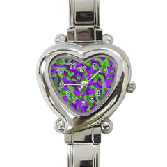 Purple And Green Camouflage Heart Italian Charm Watch by SpinnyChairDesigns