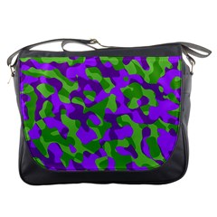 Purple And Green Camouflage Messenger Bag by SpinnyChairDesigns