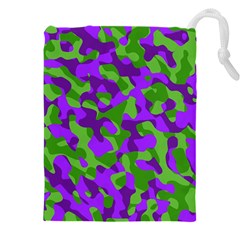 Purple And Green Camouflage Drawstring Pouch (5xl) by SpinnyChairDesigns