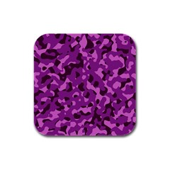 Dark Purple Camouflage Pattern Rubber Square Coaster (4 Pack)  by SpinnyChairDesigns