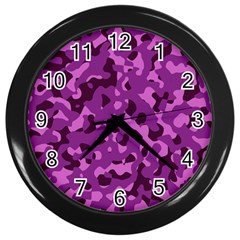 Dark Purple Camouflage Pattern Wall Clock (Black)