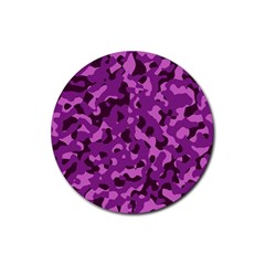 Dark Purple Camouflage Pattern Rubber Coaster (Round) 