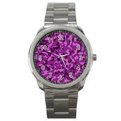 Dark Purple Camouflage Pattern Sport Metal Watch by SpinnyChairDesigns