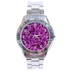 Dark Purple Camouflage Pattern Stainless Steel Analogue Watch