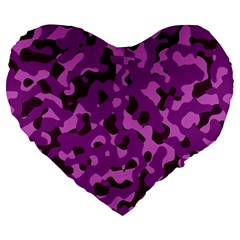 Dark Purple Camouflage Pattern Large 19  Premium Heart Shape Cushions by SpinnyChairDesigns