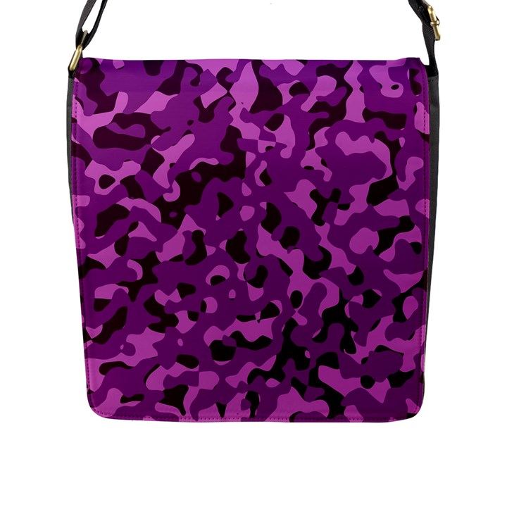 Dark Purple Camouflage Pattern Flap Closure Messenger Bag (L)