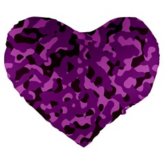 Dark Purple Camouflage Pattern Large 19  Premium Flano Heart Shape Cushions