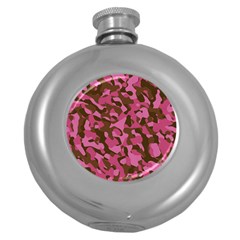 Pink And Brown Camouflage Round Hip Flask (5 Oz) by SpinnyChairDesigns