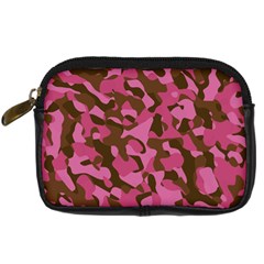 Pink And Brown Camouflage Digital Camera Leather Case by SpinnyChairDesigns