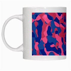 Blue And Pink Camouflage Pattern White Mugs by SpinnyChairDesigns