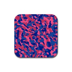 Blue And Pink Camouflage Pattern Rubber Coaster (square)  by SpinnyChairDesigns
