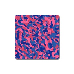 Blue And Pink Camouflage Pattern Square Magnet by SpinnyChairDesigns