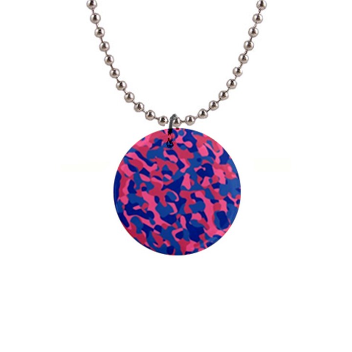 Blue and Pink Camouflage Pattern 1  Button Necklace