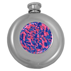 Blue And Pink Camouflage Pattern Round Hip Flask (5 Oz) by SpinnyChairDesigns